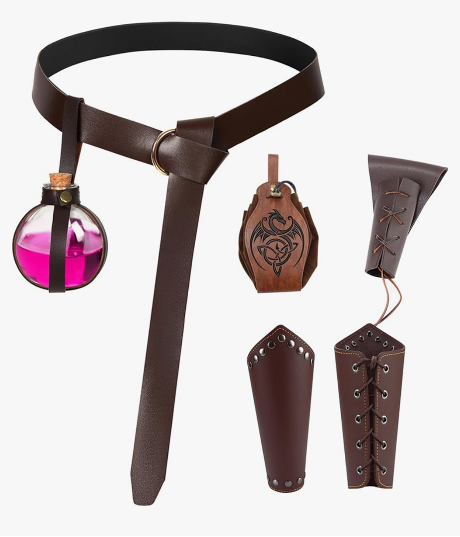 Halloween Renaissance Accessories 5Pcs Medieval Belt Pouch Cork Potion Bottle Leather Bracers Sword Pouch Halloween Knight Costume