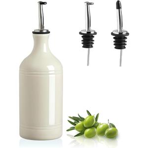 Sweejar Ceramic Olive Oil Dispenser Bottle, Opaque Oil Cruet Protects Oil to Reduce Oxidation, Suitable for Storage Oil, Vinegar, Coffee Syrups & Other Liquids, Pack of 1, 15.5 Fl Oz (Beige)