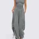 Fisoew Womens Casual Jumpsuits Summer Halter Straps Sleeveless Overalls Ruched Barrel Wide Leg Side-Cinch Long Pant Rompers, Medium