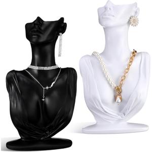 2 Pcs Jewelry Mannequin Display Mannequin Earring Stand for Selling Necklace Display Stand Black White Resin Pendant Boutique Bust Holder Organizer for Show Jewelry, Necklace, Earrings