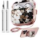 Inesore with Safety Lock for AirPods 4 Case,Clear Floral Cute AirPod 4th Generation Case for Women Girly with Cleaner Kit and Keychain-Black+Gold Black Gold Flower