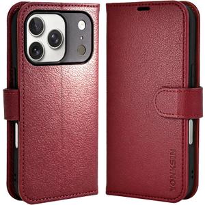 for iPhone 17 Pro Wallet Case, Flip Folio Phone Cover with Card Holder, RFID Blocking, Shockproof Protective Case with Kickstand, Magnetic Closure, PU Leather & TPU, Red
