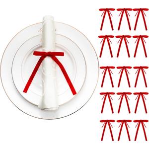 36 Pcs Red Velvet Bow Christmas Napkin Rings Bulk Velvet Burlap Bowknot Napkin Rings Holder Buckle for Holiday Winter Festive Banquet Wedding Anniversary Birthday Party Dinner Table Decoration
