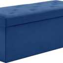 BRIAN & DANY 43 Inches Folding Storage Ottoman Bench, Velvet Ottoman with Storage for Living Room, Long Shoes Bench,Flannelette Footrest Benches Seat (Blue)