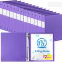 Henoyso 12 Pcs Purple 1.5 Inch 3 Ring Binder Bulk, Fits Letter Size 8.5'' x 11'' Paper, Holds 350 Sheets, 2 Pockets Plastic Binders Pack for School Office Home Organization, Press-to-Open Ring