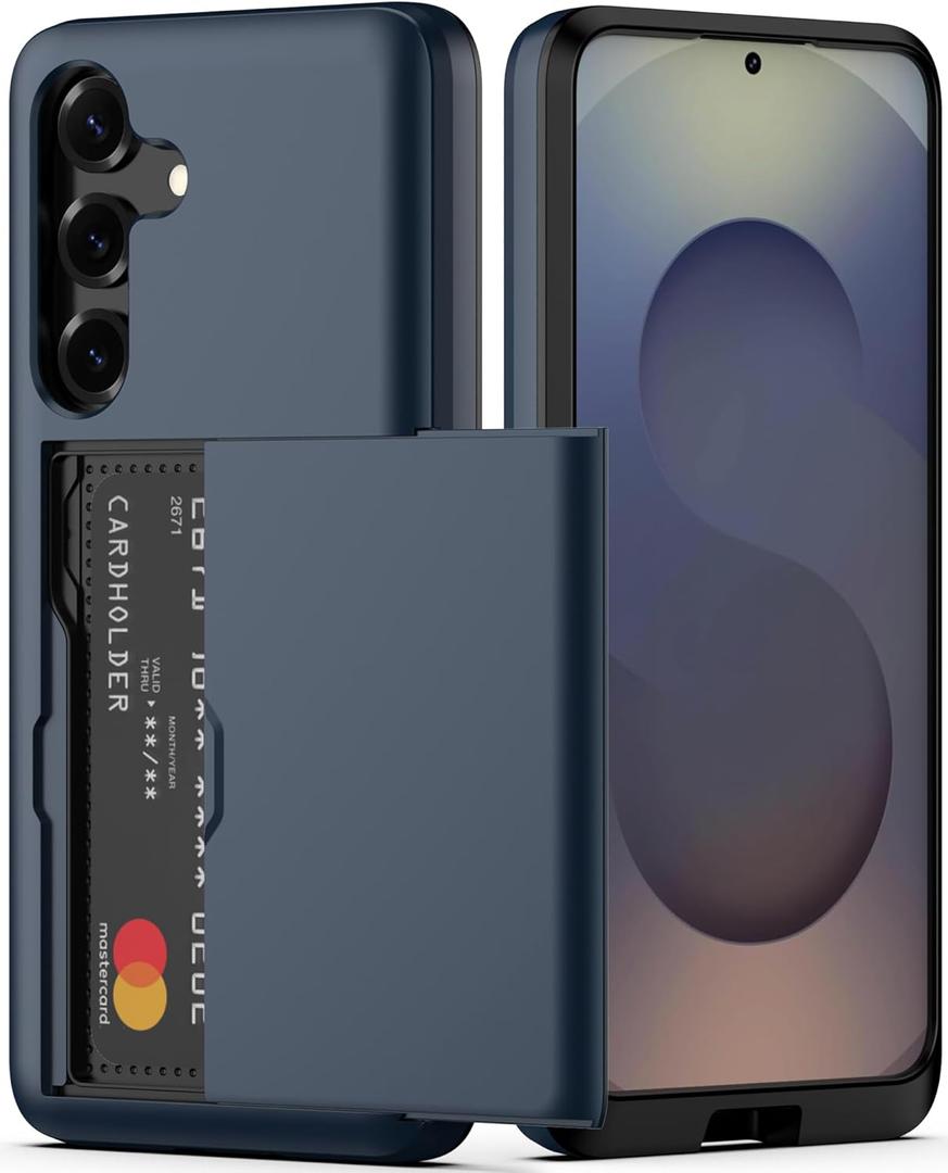 Nvollnoe for Samsung Galaxy S25 Case with Card Holder Dual Layer Heavy Duty Protective Case Hidden Card Slot Slim Wallet Cover for Samsung S25 6.2''(Blue)