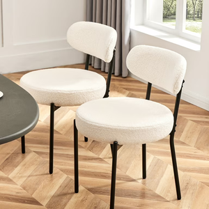 DUMOS Dining Chairs Set of 2, Mid Century Modern Chair Round Upholstered Curved Backrest, Kitchen Vanity Living Room Chairs with Black Metal Legs, Light Beige