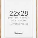 Poster Frame - Solid Oak Wood and Tempered Real Glass,  Wood Frame, Picture Frame Matted to 18x24', 22' by 28' Art Frame, Natural Oak Color