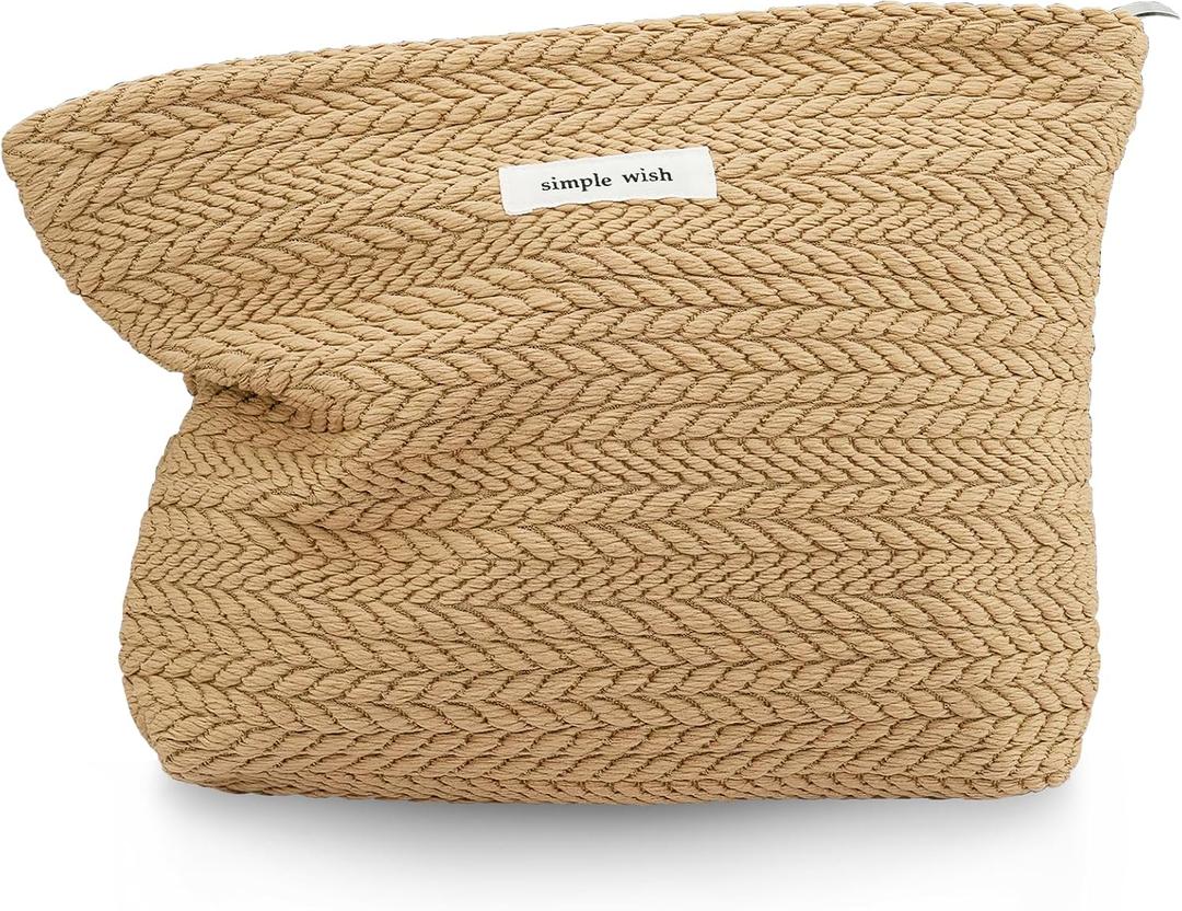 Sminra Weaving Makeup Bag Cosmetic bags Canvas Zipper Pouch for Women, Cute Coquette Large Preppy Pencil Purse Toiletry Bag Organizer Handbags Travel accessories
