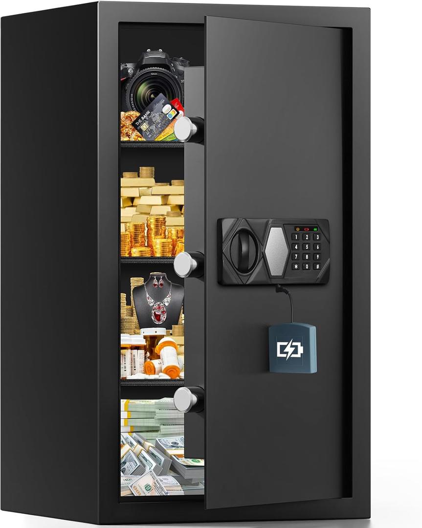 4.5 Cuft Large Fireproof Safe for Home Use, Digital Home Safes Water and Fireproof with Spare Keys and Alarm System, Anti-Theft Fire Proof Safe Box for Home Office