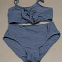 AGERWAY Girls Swimsuit Bathing Suits Criss Cross Bikini Set Two Piece Girls' Swimwear Solid Color Bathing Suit (13-14 Years, Dark Blue)