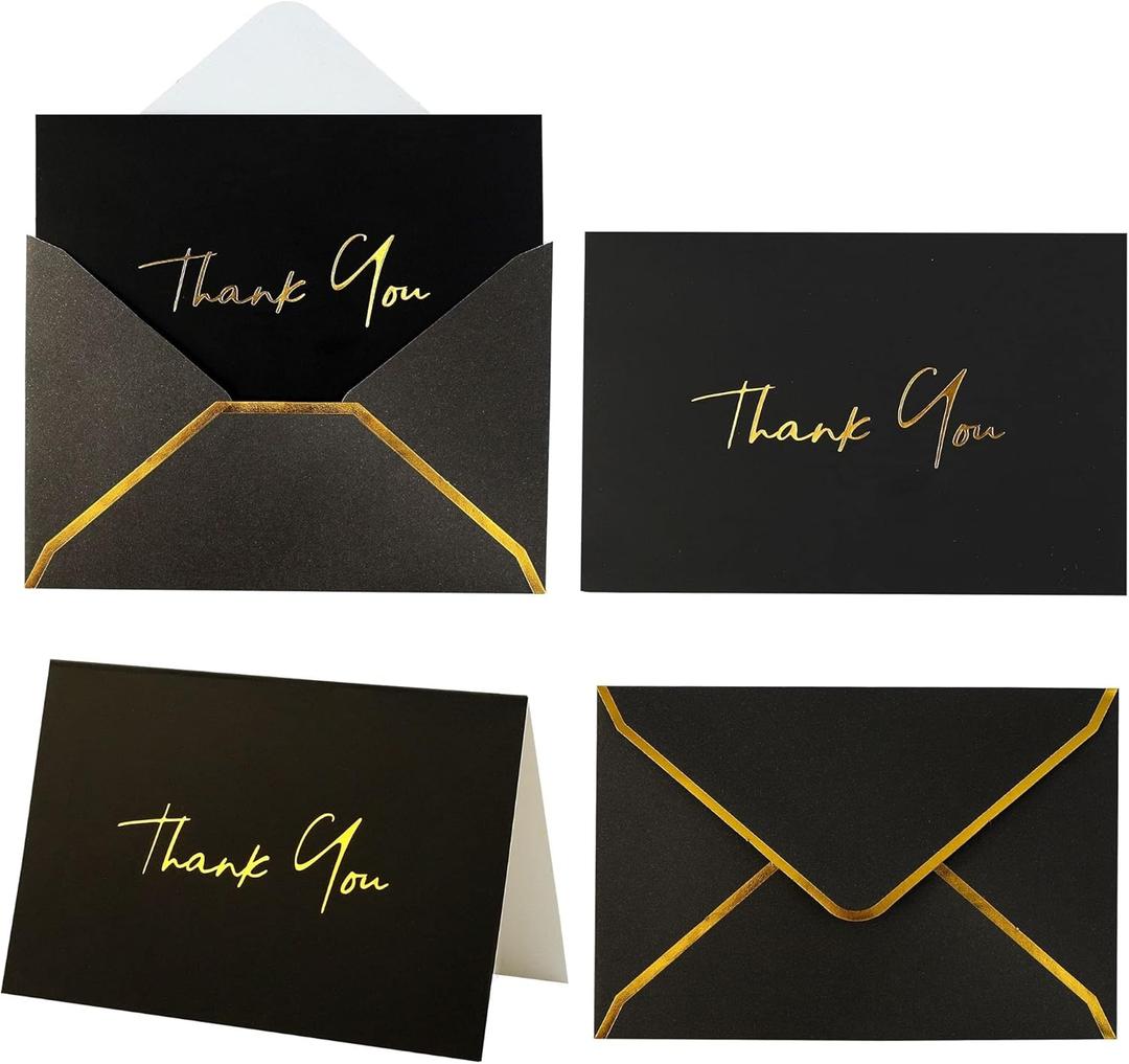 Winoo Design Heavy Duty Thank You Cards with Envelopes - 36 PK - Gold Thank You Notes 4x6 Inches for Wedding Cards Small Business Graduation Funeral Bridal Shower (Night Black)