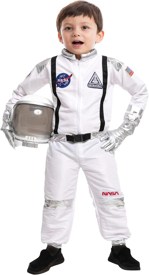 Spooktacular Creations Halloween Astronaut Costume for Kids, Unisex Astronaut Outfit, Toddler Pilot Jumpsuit for Themed Party (3T (3-4 YRS), White)