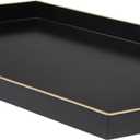 Black Decorative Tray with Handles, Octagon Versatile Serving Tray for Coffee Table, Ottoman, Ideal for Serving, Displaying, Organizing (15.7" x 10.2" x 1.6")