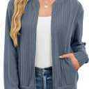 Viracy Women's Full Zip Up Cardigan Sweater Lightweight Casual Long Sleeve Jackets with Pockets (Large)