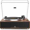 Record Player with Passive Bookshelf Speakers BeltDrive Vintage Turntable for Vinyl Records External Dual Stereo Speakers LP Players 3 Speed Wireless AUX Headphone Input Auto Stop Retro Black Wooden