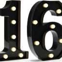 Pooqla Decorative Led Light Up Number Letters, Black Plastic Marquee Number Lights Sign for 16th Birthday Party Wedding Decor Battery Operated Black Decoration 16