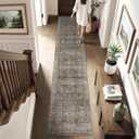 2x10 Brown Grey Vintage Washable Runner Rugs for Hallway Kitchen Boho Hallway Carpet Low Pile Non-Slip Retro Distressed Accent Throw Rug for Entryway Bathroom Bedroom