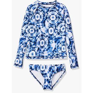 Kanu Surf Girls' Long Sleeve Rashguard UPF 50+ Two Piece Swim Set Blue 10