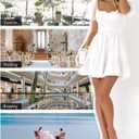 Women's Square Neck Puff Sleeve Mini Dresses Ruffle Elastic Waist A-Line Elegant Summer Casual Flowy Mini Dress (White)