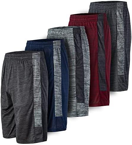 5 Pack: Men's Dry-Fit Sweat Resistant Active Athletic Performance Shorts,XXL