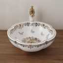 Vessel Bathroom Sink Flower Shape Design Porcelain Above Counter Sink for Bar and Cloakroom Chinese Vanity Bowl, 16.4"L x 16.4"W x 5.9"H
