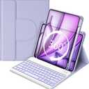 BETTDOW Keyboard Case for iPad Air 13 inch M3 2025/M2 2024,iPad Pro 12.9 inch 6th/5th/4th/3rd Gen,360 Rotating Case and Magnetic Detachable Keyboard with Pencil Holder,Portrait/Landscape Modes-Purple