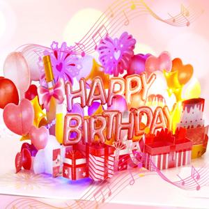 Ribbli Birthday Cards, Rose Pink Pop Up Birthday Card with Light and Music for Women Mom Daughter Girlfriend Wife, 7.9 x 5.9 Inches with Envelope