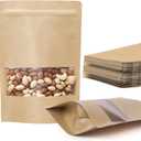 100 Pcs Kraft Paper Bags with Window, 3.5" x 5.5" Stand Up Pouches Bags, Food Storage Bags for Packaging Products, Reusable, Sealable