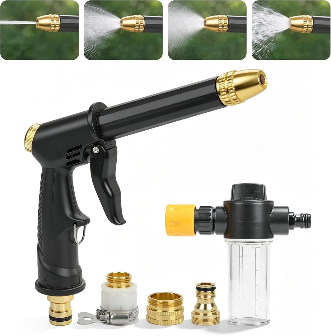 2026 high pressure hose nozzle, portable high pressure water gun with 4 Adjustable Jet Nozzle, pressure washer nozzle, power washer hose attachment for garden Patio Cleaning
