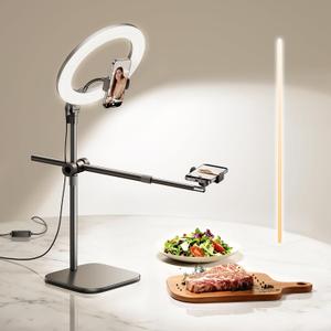 Overhead Phone Mount, Overhead Camera Mount Stand [Anti-Shaking] with 10.5" Ring Light, Desk Stand for iPhone with Ring Light for Video Recording, Zoom Meeting, YouTube, TikTok
