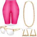Geyoga  80s 90s Outfit for Woman Hip Hop Costume Kit Rapper Accessories Yoga Pants Sunglasses Gold Chain Earrings (Small, Rose Red)