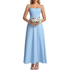 Auraxe Floral Corset Maxi Wedding Guest Dresses for Women Summer Spaghetti Strap Flowy A Line Tea Party Long Sun Dress 2026, Size Small