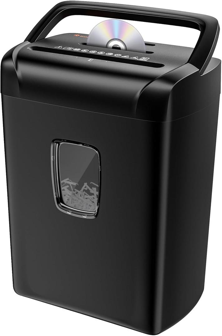 Bonsaii 14-Sheet Paper Shredder for Home Office Use, 10-Minute Cross Cut Shredder with 5.5 Gallons Bin, P-4 High Security Heavy Duty Office Shredder Shred CD/Credit Card (Dark Black)