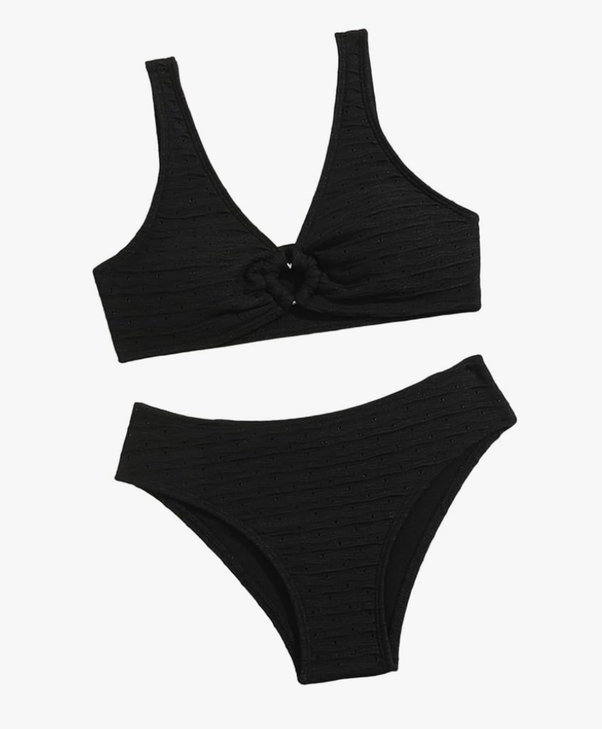 Bathing Suits for Girls Teens Kids Texture Swimwear Knot Front Ruched Triangle Bikini Sets Tankini Two Piece Swimsuit, 14Y