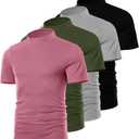 Ficerd 4 Pack Men's Mock Neck T Shirts, Short Sleeve Mock Turtleneck Undershirt Pullover Basic Tops Causal Solid Tee for Men (L)