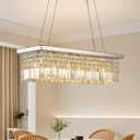 Modern Rectangle K9 Crystal Chandelier for Dining Room 6-Light Contemporary Rectangular Pendant Light Fixture for Living Room Kitchen Island Foyer Entryway Office Chrome L31.5 x W9.8 x H8.26
