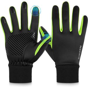 Sukeen Winter Gloves Men Women Touchscreen Anti-Slip Sports Gloves Lightweight Cold Weather Warm Gloves for Running, Cycling (Large, Fluorescent Green)