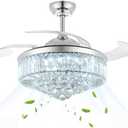 LIGHTIMES Crystal Ceiling Fan with Light 6 Speeds Set Retractable Chandelier Fan LED Dimmable 500-6500k Quiet Polished Chrome Crystal Fans Indoor (Chrome)