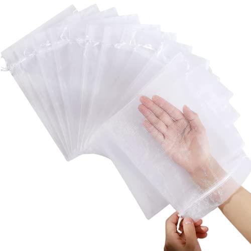 DODXIAOBEUL 6 x 8 Inches Organza Bag Drawstring Bags Bulk Small Gift Bags for Christmas Candy Wedding Birthday Party,Transparent