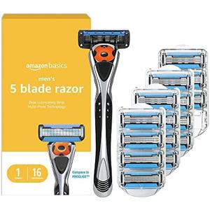 Amazon Basics 3-Blade MotionSphere Men's Razor with Dual Lubrication and Precision Trimmer, 12 Piece Set, 1 Handle & 16 Cartridges, Black