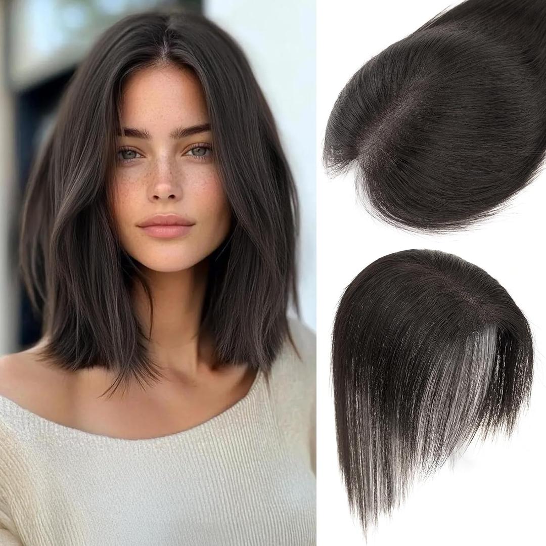 S-noilite Human Hair Toppers for Women no Bangs Human Hair 3603D Cover Clip in Short Topper Hairpieces for Women Natural Black 12inch
