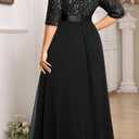 Talisea Plus Size Formal Dresses - V Neck 3/4 Sleeves Sequin Evening Gowns Prom Gala Wedding Guest Chiffon Long Maxi Dress (Black) 16 Plus 