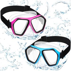 Fabbay 2 Pcs Adult Swimming Goggles with Nose Cover Diving Mask Elastic Strap Anti Fog Swim Snorkel Masks Wide View for Men Women Summer Diving Snorkeling Swimming (Pink, Blue)