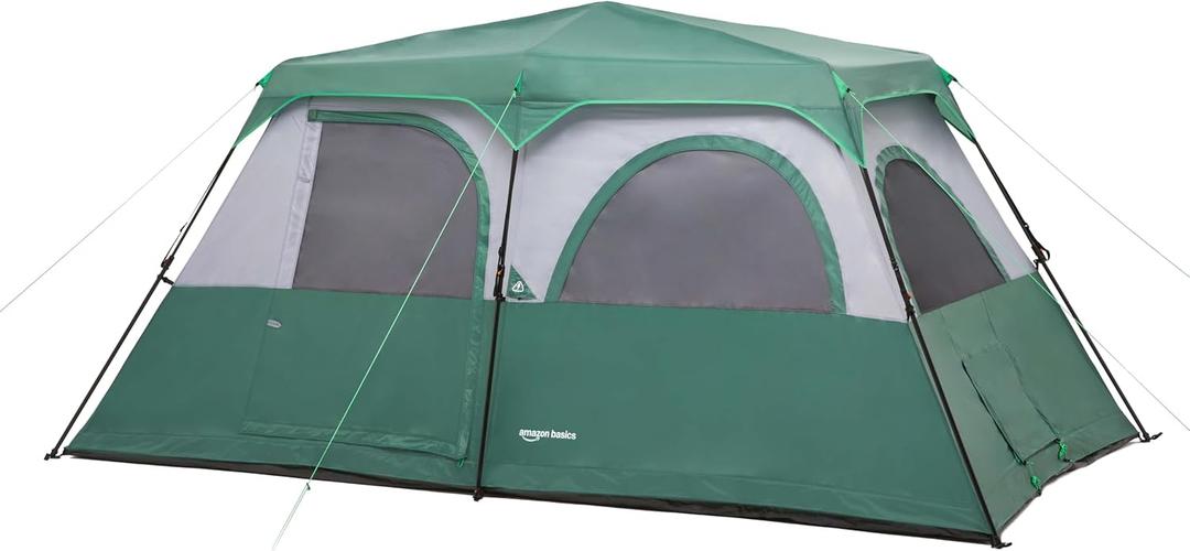 Amazon Basics Instant Camping Tent with Rainfly, Weather-Resistant, Quick Setup, 8 Person