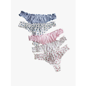 Women's 5pack Cute Panties Floral Print Low Rise Frilly Panties Coquette Underwear Set, Size M