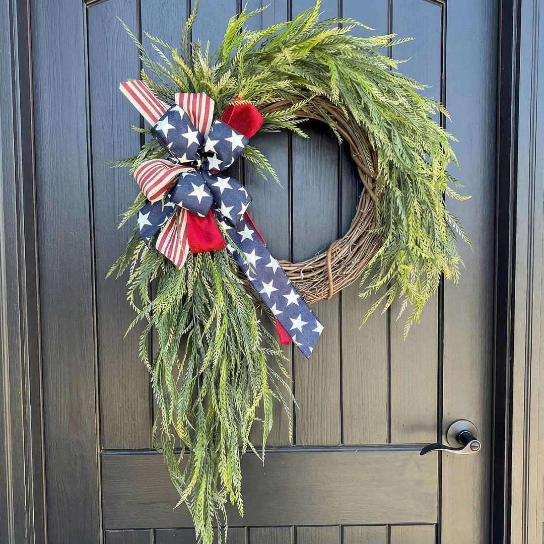 Daifunli Patriotic Wreath for Front Door 16 Inch Red White Blue Wreaths Memorial Day 250th Anniversary 4th of July American Flag Decorations for Independence Day Wall Window Home Porch Holiday Decor