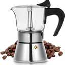 Induction Moka Pot, 4 Cups (7.1 oz) Crystal Glass-Top & Stainless Steel Moka Pot, Classic Stovetop Espresso Maker, Silver