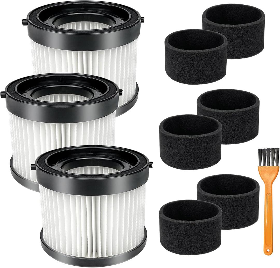 3 Pack 49-90-0160 HEPA Filter Compatible with Milwaukee Compact M18 Vacuum 0882-20, with 6 Foam Sleeve Filters & 1 Brush, Replace Part #49-90-0160, 49-90-1951
