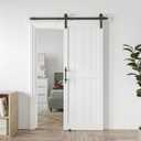 30in x 96in Sliding Barn Door with 5ft Barn Door Hardware Kit & Handle, Pre-Drilled Holes Easy Assembly -Solid Barn Door Slab Covered with Water-Proof PVC Surface, White